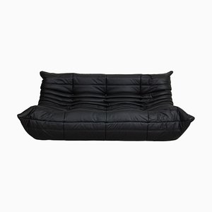 Togo 3-Seater Sofa in Black Leather by Michel Ducaroy for Ligne Roset, 1970s