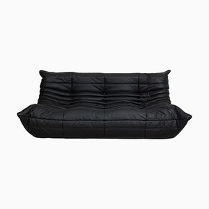 Togo 3-Sitzer Sofa aus schwarzem Leder von Michel Ducaroy für Ligne Roset, 1970er