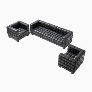 Kubus 8020 Sofa Set aus dunkelbraunem Leder von Josef Hoffmann für Wittmann, 3er Set