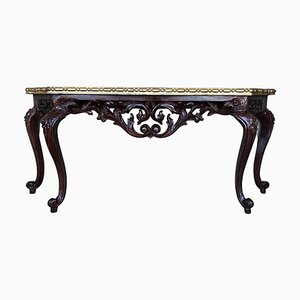 Large French Regency Carved Console Table in Walnut with Tilted Edges, 1920
