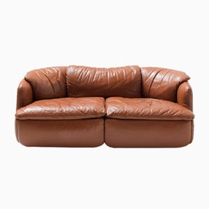 Confidential Sofa in Cognac Leather by Alberto Rosselli for Saporiti