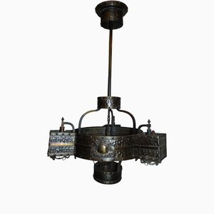 Lampada da soffitto a gas in ottone, XIX secolo