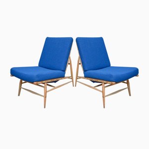 Vintage Blue Wool Drivers Model 427 Armchairs by Lucien Ercolani for Ercol, 1950s, Set of 2