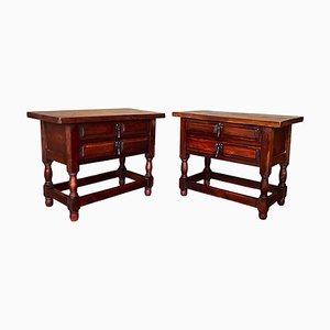 20th Century Spanish Nightstands with Two Drawers and Iron Hardware, 1900s, Set of 2