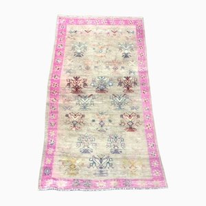 Small Beige and Pink Hand Knotted Wool Area Rug