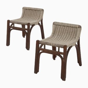 Small Italian Wood and Rope Chairs, 1950, Set of 2