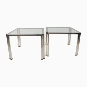 Brass, Chrome and Glass T28 Coffee Tables by Peter Ghyczy, 1970s, Set of 2