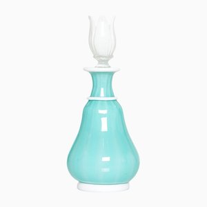 Botella de vidrio opalino turquesa con tapón de Barovier & Toso, años 50
