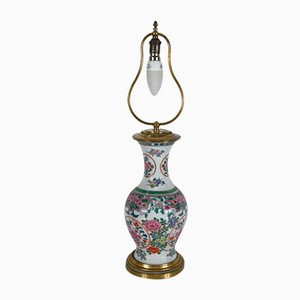 Lámpara china de latón y porcelana de principios del siglo XX, década de 1890