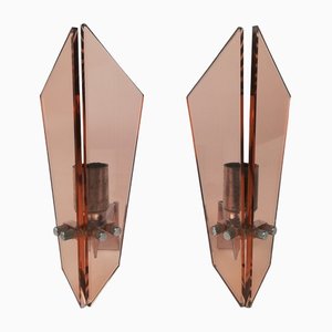 Pink Glass and Chrome Wall Sconces from Veca, Italy, 1950s, Set of 2