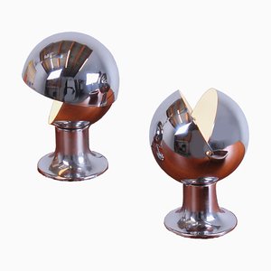 Lámparas de mesa Eyeball Globe de cromo de Targetti, años 70. Juego de 2