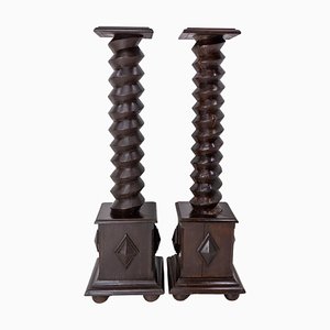 19th Century Wine Press Screw Pedestals Plant Holders, French, Set of 2