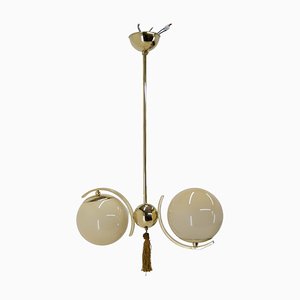 Art Deco Brass and Glass Chandelier, 1930s