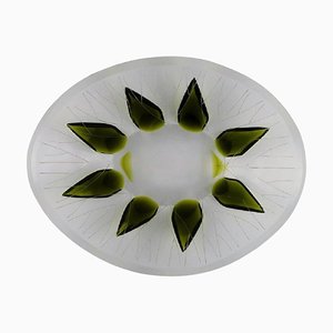 Large Clear and Green Art Glass Bowl from René Lalique, France, 1960s