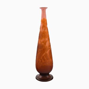 Early 20th Century Vase Frosted and Orange Art Glass from Emile Gallé