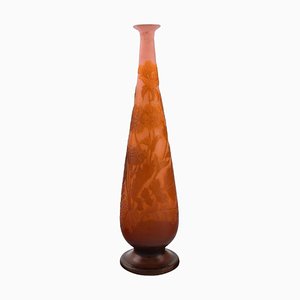 Vase Début 20ème Siècle en Verre Givré et Orange de Emile Gallé