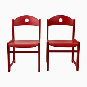 Rot lackierte Kinderstühle, 1970er, 2er Set