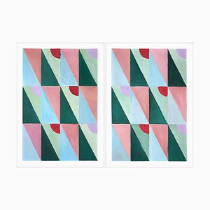 Natalia Roman, Pink and Green Tiles Combo Grid Diptychon, 2022, Malerei auf Papier