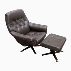 Set of Vintage Scandinavian Style Armchair with Ottoman