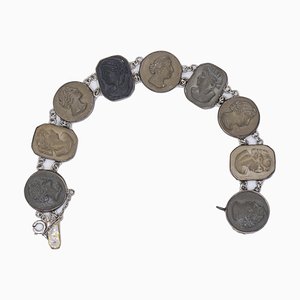 Bracelet en Argent de la Fin du 800ème Siècle avec Camées en Pierre de Lave