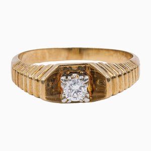 14k Vintage Yellow Gold Ring with Brilliant Cut Diamond, 1970s