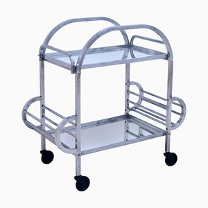 French Art Deco Aluminium Dessert Roulante Bar Cart with Removable Tray, 1930s