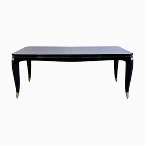 Art Deco French Black Lacquer Dining Table by Maurice Rinck with Extensions, 1930s