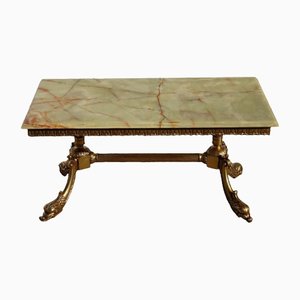 French Green Onyx Marble and Bronze Coffee Table, 1970s