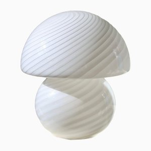 Vintage Murano Vetri White Swirl Mushroom Lamp, 1970s
