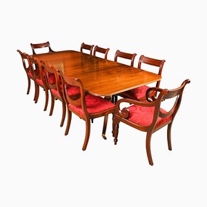 20th Century Twin Pillar Dining Table and Dining Chairs attributed to William Tillman, 1970s, Set of 11