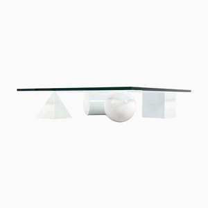 Coffee Table Carrara Marble and Glass from Massimo and Lella Vignelli Metaphora, 1979