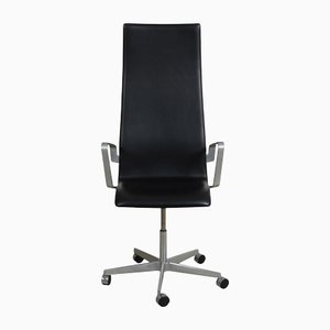 Tall Original Black Leather Oxford Office Chair by Arne Jacobsen, 2000s