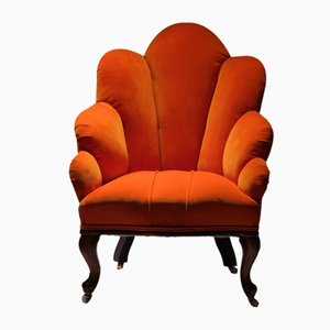 Orangefarbener Scallop Stuhl mit Gestell aus Palisander und Eisen