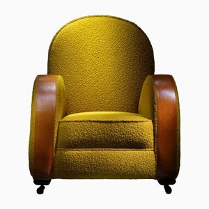 Lingering Rocker Chair in Mustard Boucle Fabric, 1940s