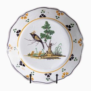 18th Century Faience Black Bird Plate from Nevers