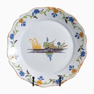 18th Century Grapes & Blue Flowers Faience Plate from Nevers