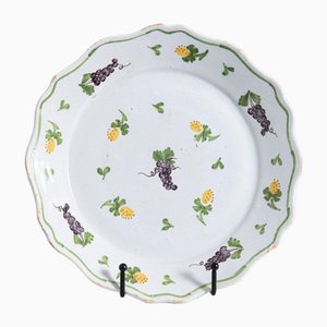 18th Century Grapes & Yellow Flowers Faience Plate from Nevers