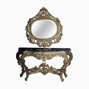 Vintage Rococo Mirror Console Table in Beech