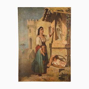 Italian Artist, Neapolitan Woman with Child, 19th Century, Canvas Painting