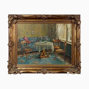 Biedermeier Artist, Interior of Room, 1910, Oil on Canvas, Framed