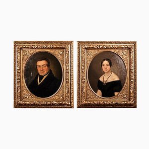 Biedermeier Künstler, Portrait eines Paares, 19. Jh., Öl auf Leinwand, gerahmt, 2er Set