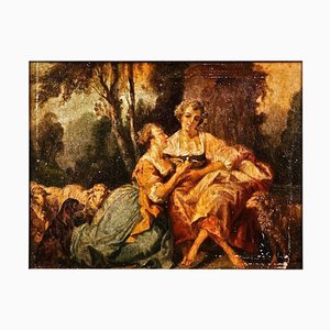 Josef Mariano Kitschker, escena barroca, siglo XIX, óleo sobre lienzo, enmarcado