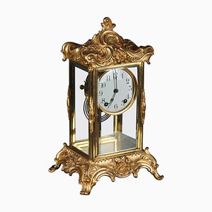 Reloj de chimenea Napoleón III dorado, década de 1890