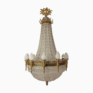 Large Classicist Chandelier in Crystal & Brass