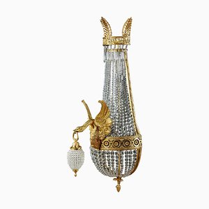 Lámpara de pared en forma de cesta con cisne de bronce dorado