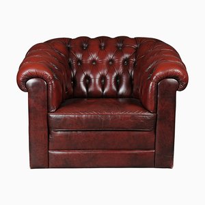 Club chair Chesterfield in pelle rossa bordeaux, Inghilterra