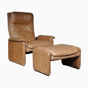 DS50 Lounge Chair & Ottoman in Leather from de Sede, Switzerland, 1970s, Set of 2