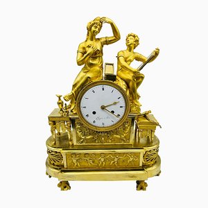 Reloj de péndulo o chimenea Royal Empire dorado, París, 1805-1815