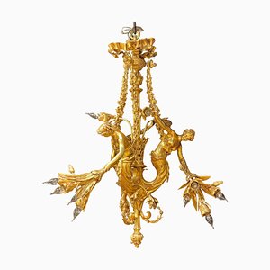 Großer Vergoldeter Bronze Kronleuchter im Louis XVI Stil