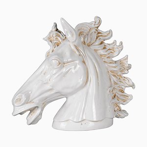 Cabeza de caballo grande de cerámica blanca, años 70